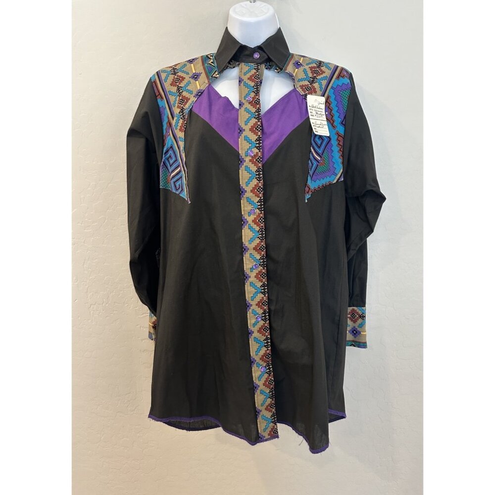 Vintage Rodeo Western Wear Women Shirt Cut Out M Square Dancing Aztec 1980‎